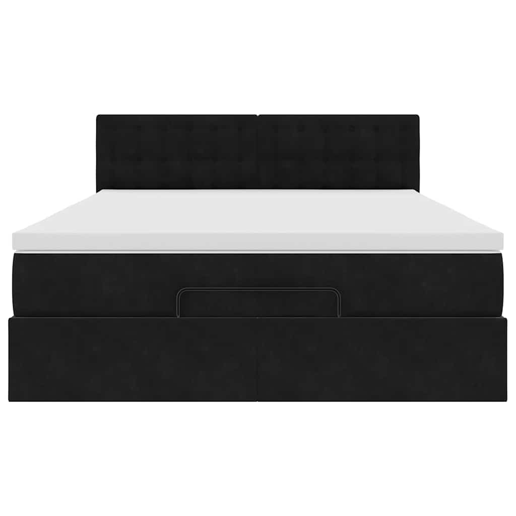 Ottoman Bed Met Matras 140X200Cm Fluweel 140 x 200 cm Zwart