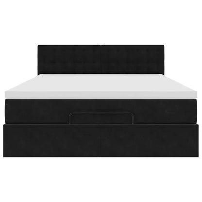 Ottoman Bed Met Matras 140X200Cm Fluweel 140 x 200 cm Zwart