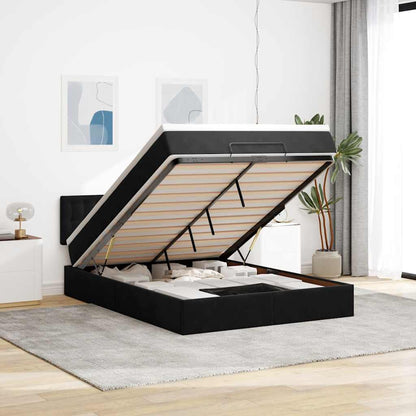 Ottoman Bed Met Matras 140X200Cm Fluweel 140 x 200 cm Zwart