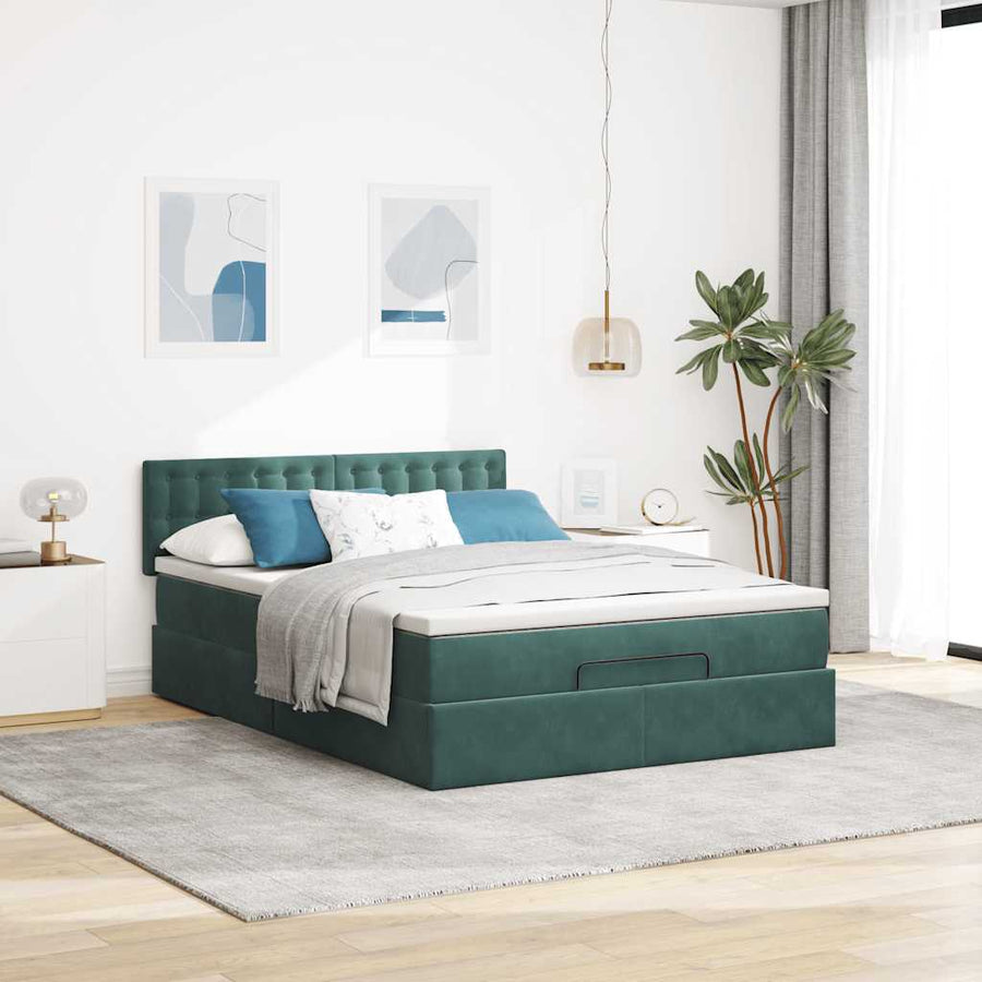 Ottoman bed met matras 140x200cm fluweel donkergroen