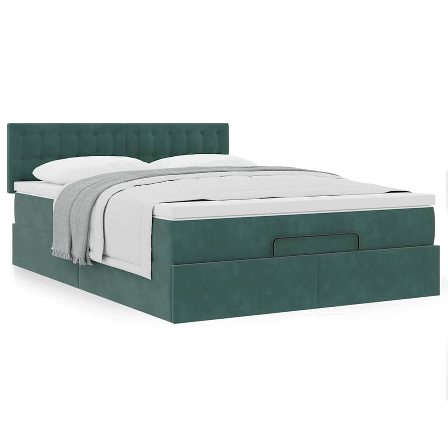 Ottoman bed met matras 140x200cm fluweel donkergroen