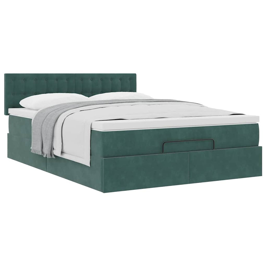 Ottoman bed met matras 140x200cm fluweel donkergroen