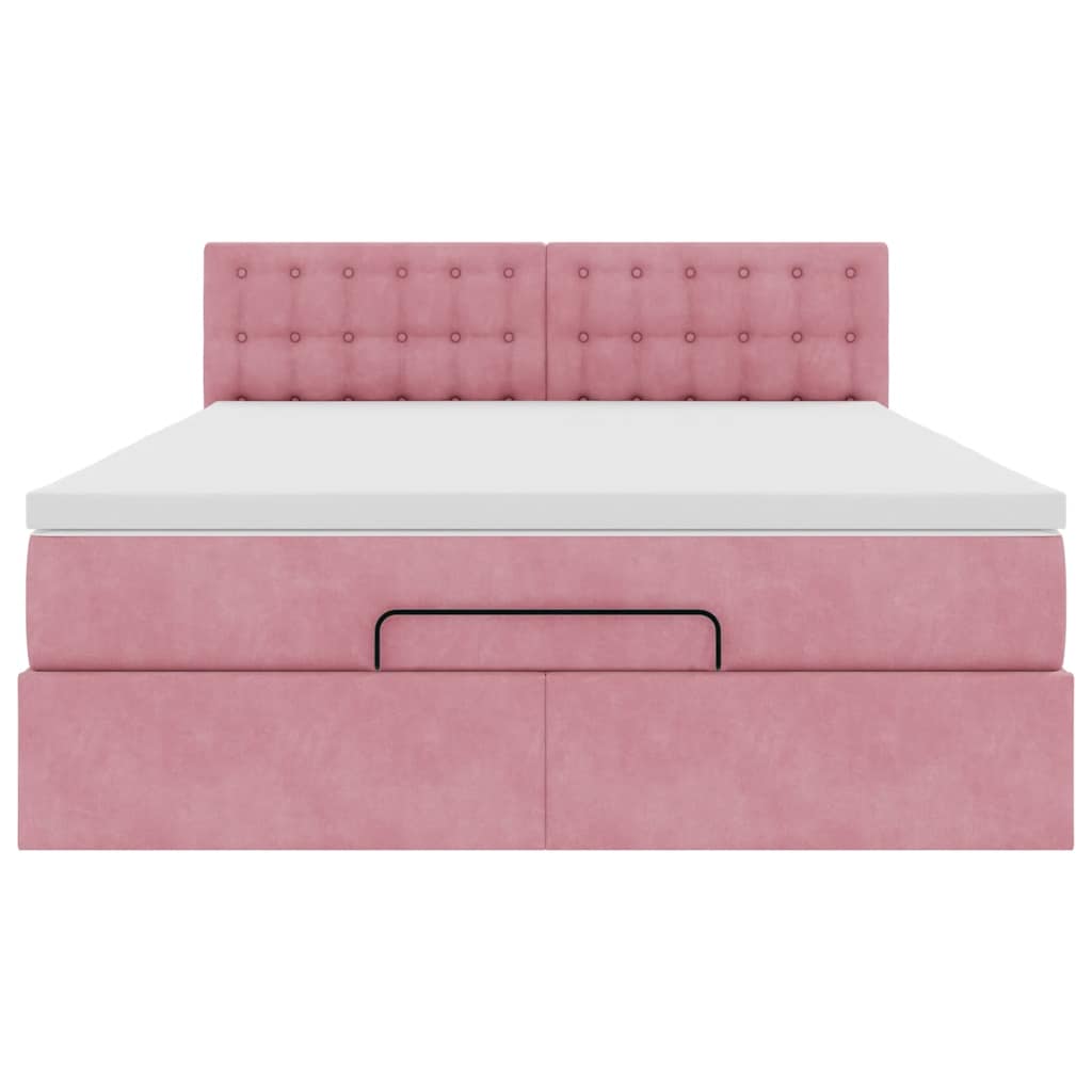Ottoman bed met matras 140x200cm fluweel roze