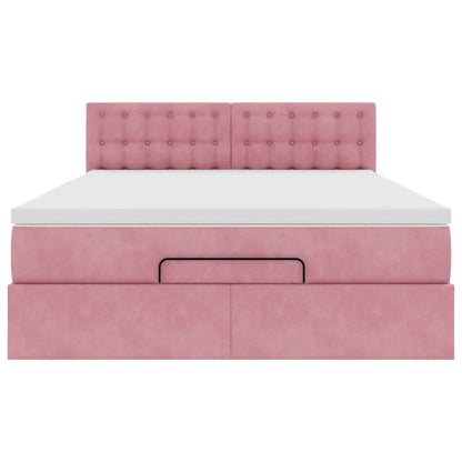 Ottoman bed met matras 140x200cm fluweel roze