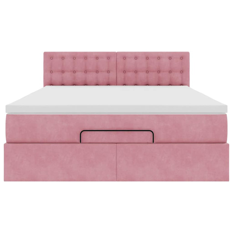 Ottoman bed met matras 140x200cm fluweel roze