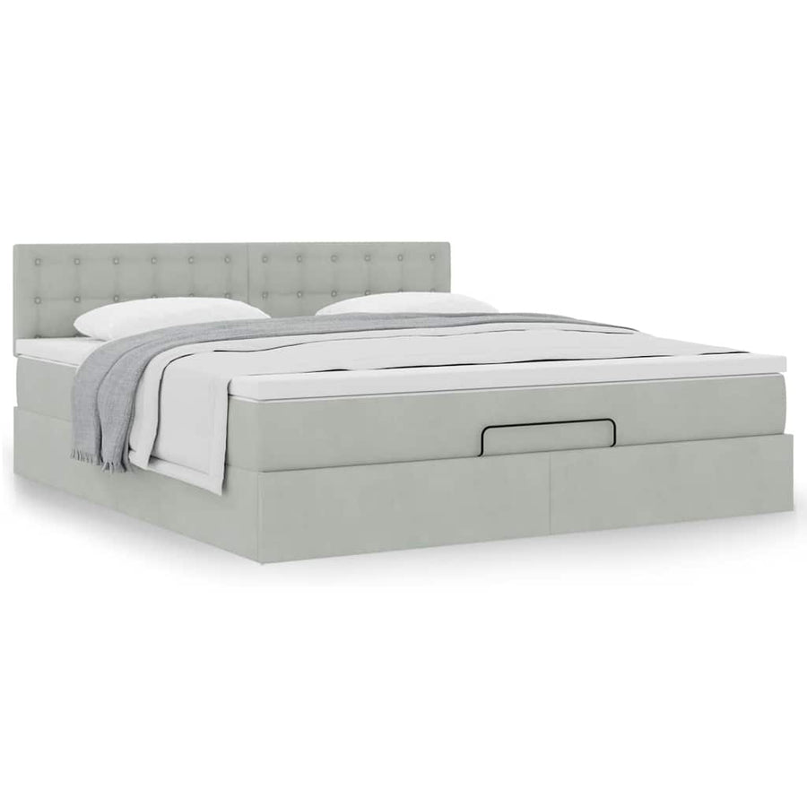 Ottoman bed met matras 160x200cm fluweel lichtgrijs