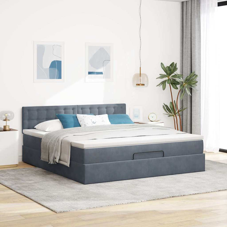 Ottoman Bed Met Matras 160X200Cm Fluweel 160 x 200 cm Donkergrijs