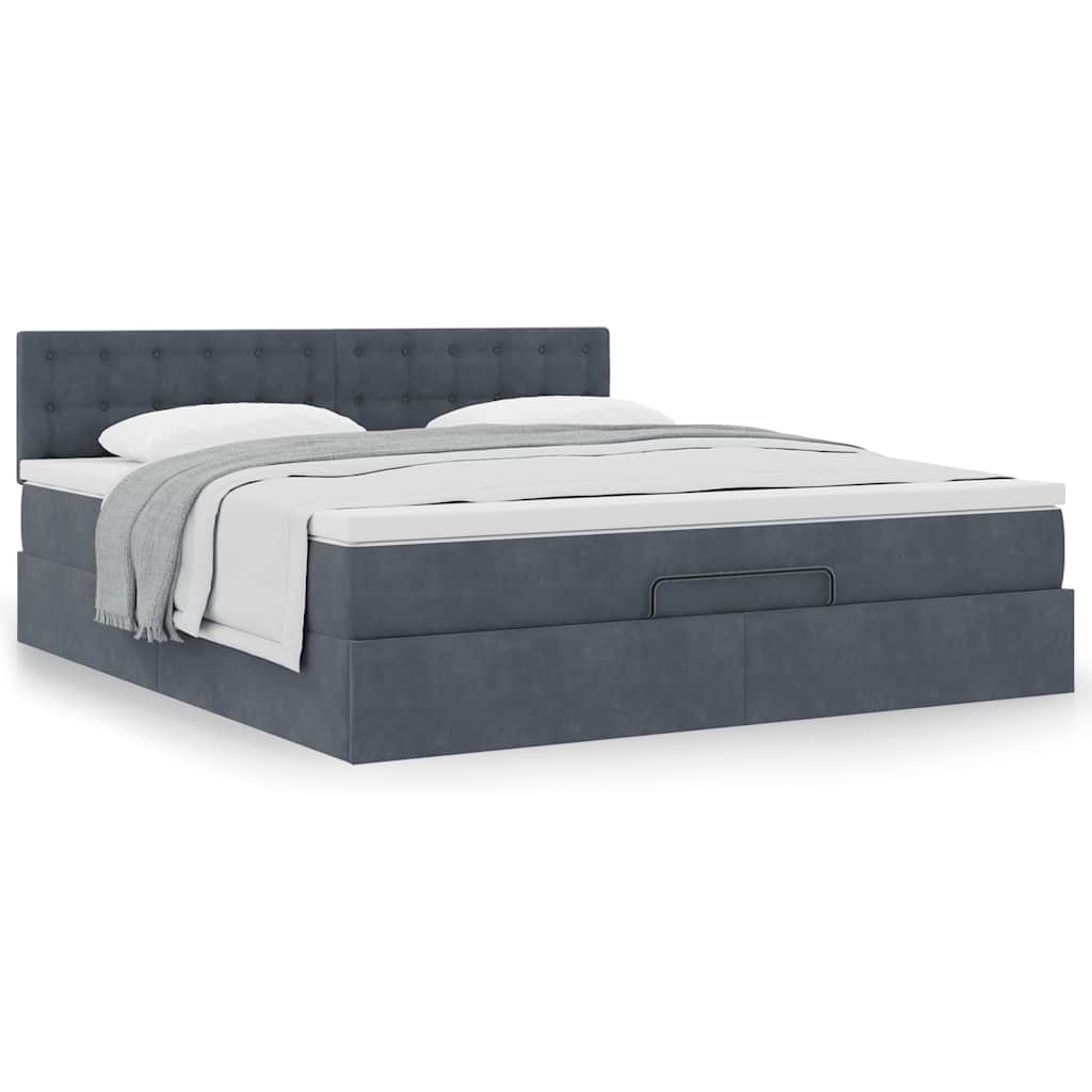 Ottoman Bed Met Matras 160X200Cm Fluweel 160 x 200 cm Donkergrijs