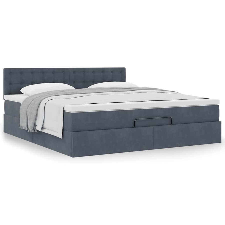 Ottoman Bed Met Matras 160X200Cm Fluweel 160 x 200 cm Donkergrijs