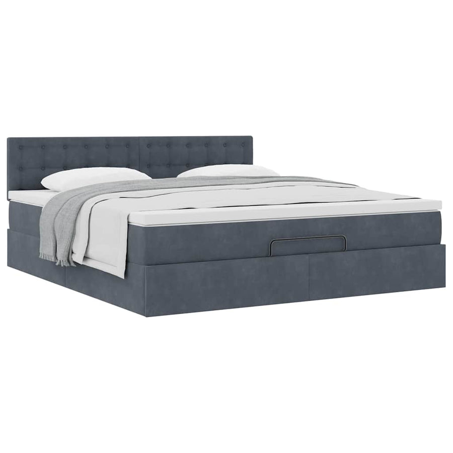 Ottoman Bed Met Matras 160X200Cm Fluweel 160 x 200 cm Donkergrijs
