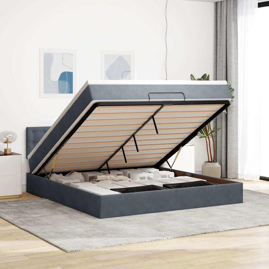Ottoman Bed Met Matras 160X200Cm Fluweel 160 x 200 cm Donkergrijs