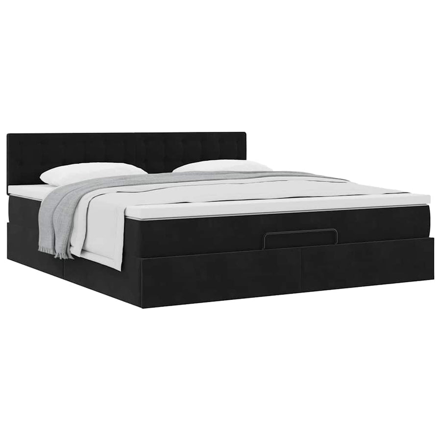 Ottoman bed met matras 160x200cm fluweel zwart