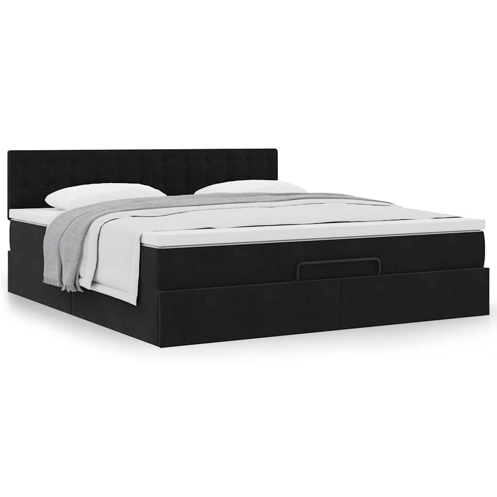 Ottoman bed met matras 160x200cm fluweel zwart