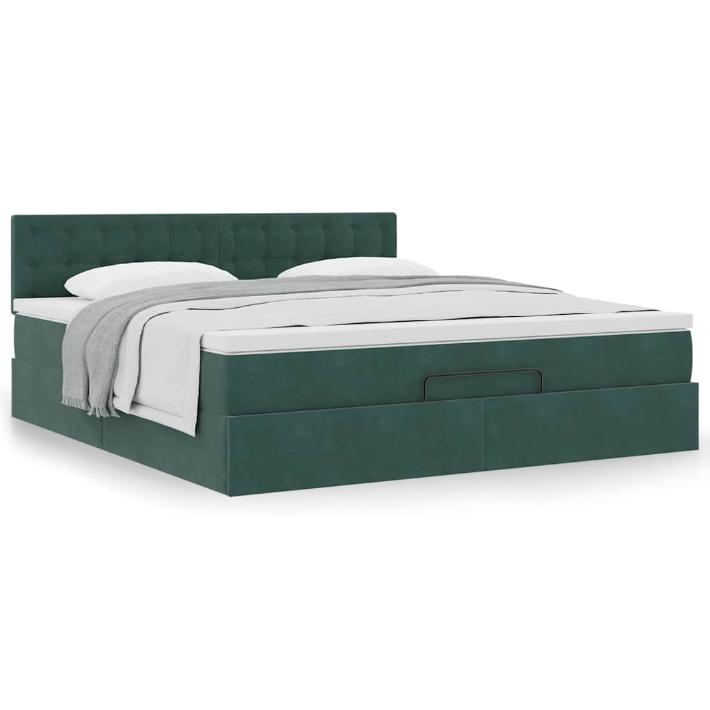 Ottoman Bed Met Matras 160X200Cm Fluweel 160 x 200 cm Donkergroen