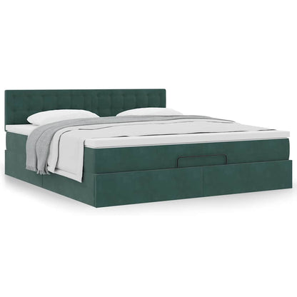 Ottoman Bed Met Matras 160X200Cm Fluweel 160 x 200 cm Donkergroen
