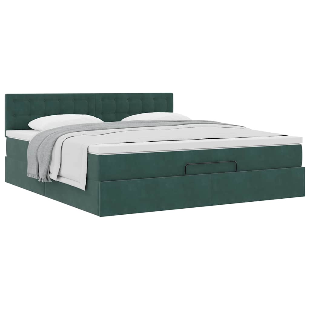Ottoman Bed Met Matras 160X200Cm Fluweel 160 x 200 cm Donkergroen