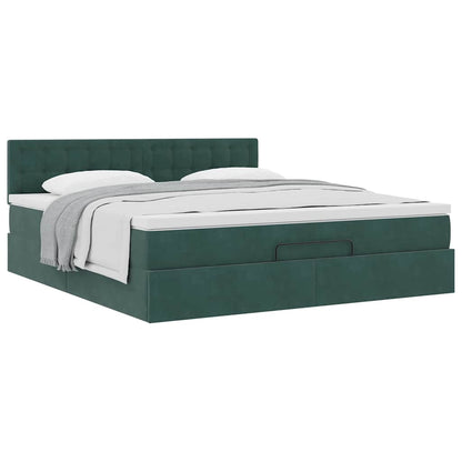 Ottoman Bed Met Matras 160X200Cm Fluweel 160 x 200 cm Donkergroen