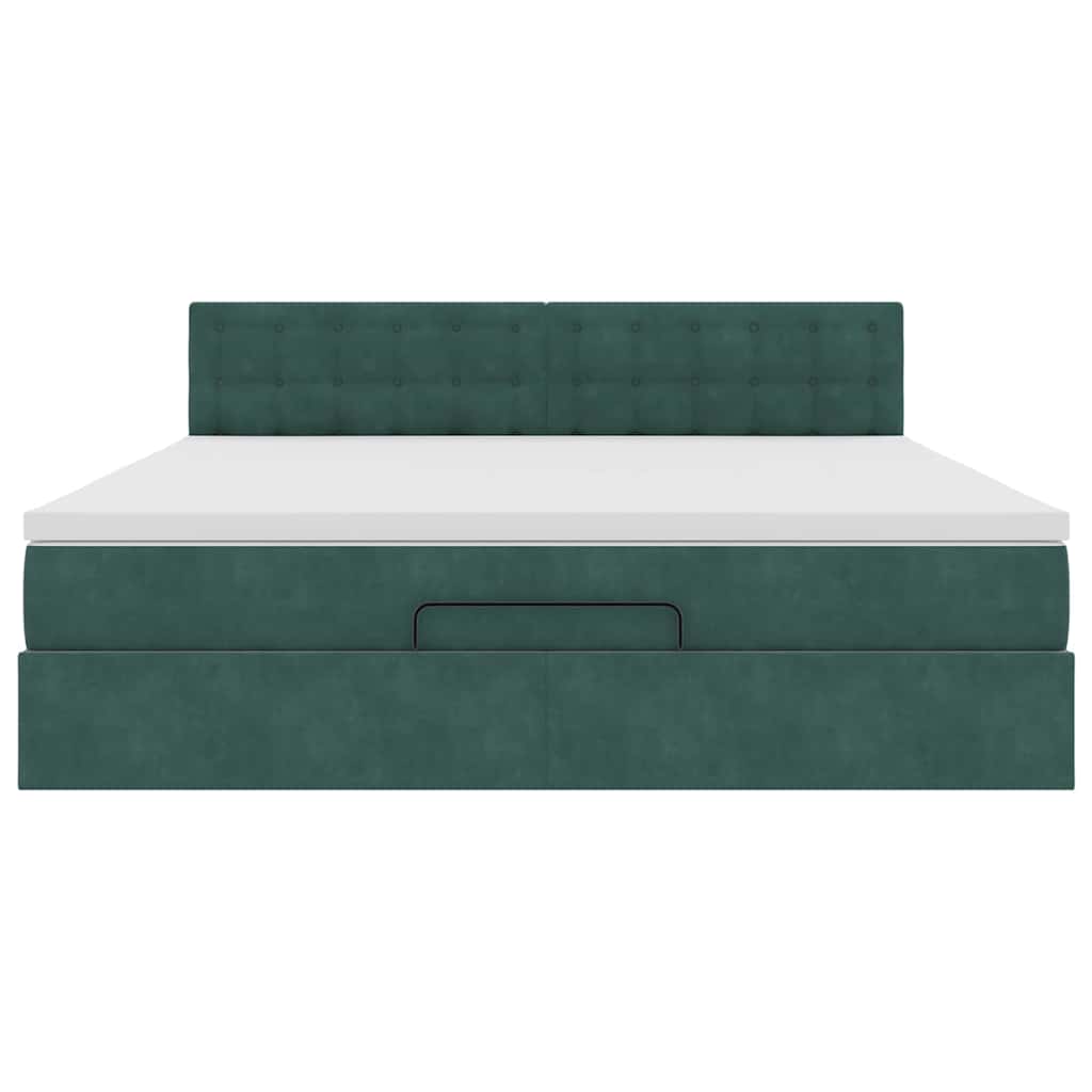 Ottoman Bed Met Matras 160X200Cm Fluweel 160 x 200 cm Donkergroen