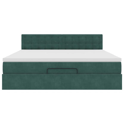 Ottoman Bed Met Matras 160X200Cm Fluweel 160 x 200 cm Donkergroen