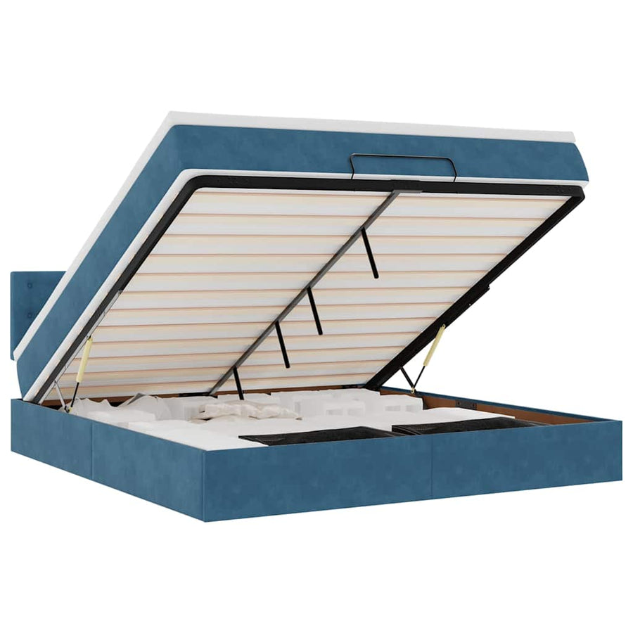 Ottoman Bed Met Matras 160X200Cm Fluweel 160 x 200 cm Donkerblauw