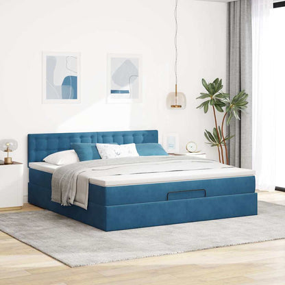 Ottoman Bed Met Matras 160X200Cm Fluweel 160 x 200 cm Donkerblauw