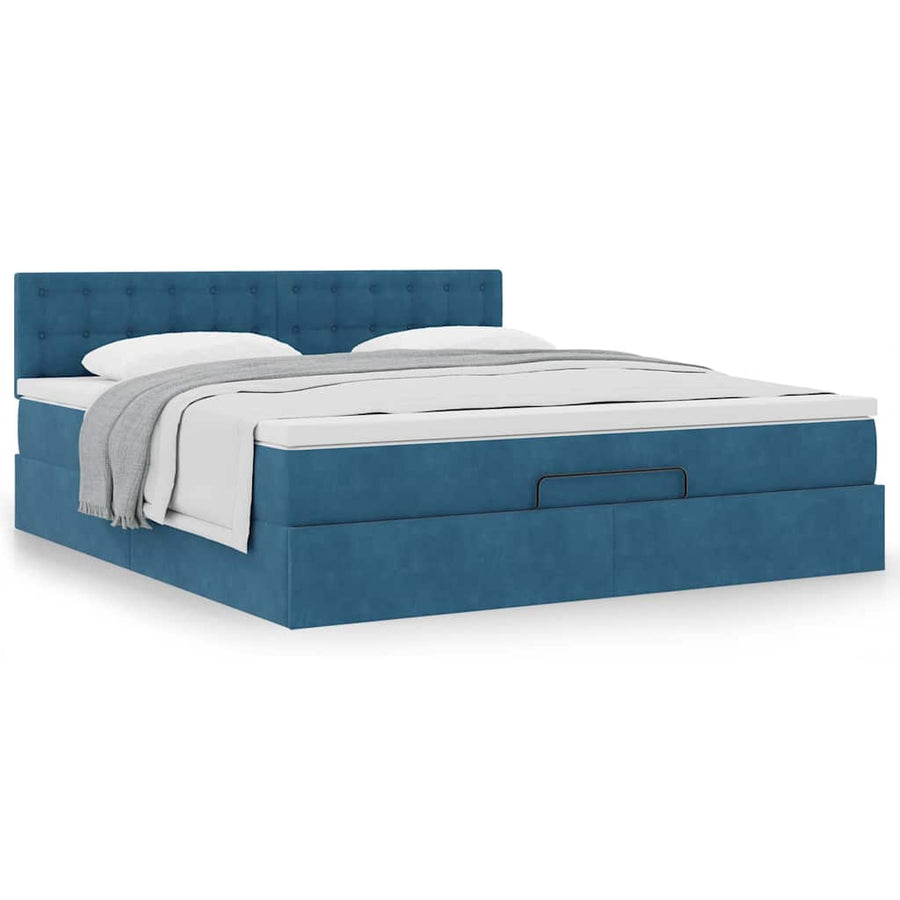 Ottoman Bed Met Matras 160X200Cm Fluweel 160 x 200 cm Donkerblauw