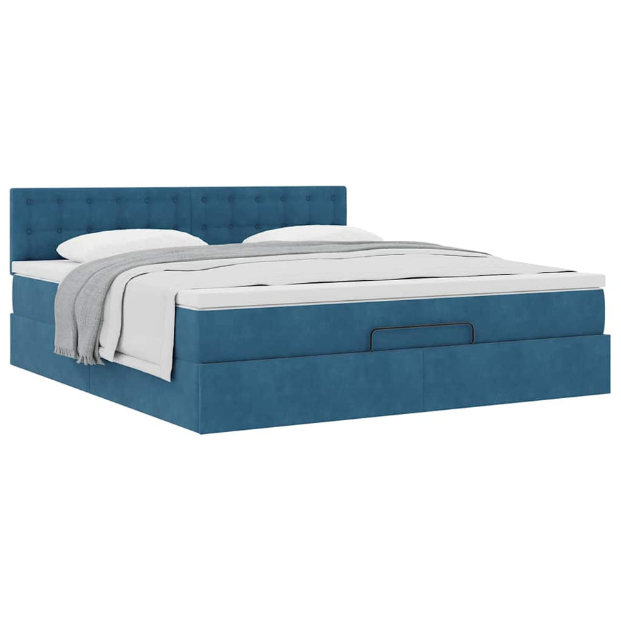 Ottoman Bed Met Matras 160X200Cm Fluweel 160 x 200 cm Donkerblauw