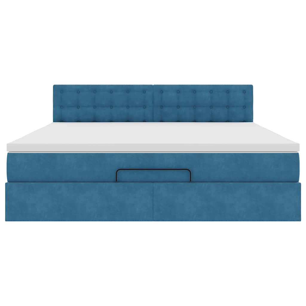 Ottoman Bed Met Matras 160X200Cm Fluweel 160 x 200 cm Donkerblauw