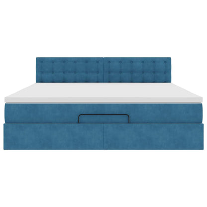 Ottoman Bed Met Matras 160X200Cm Fluweel 160 x 200 cm Donkerblauw
