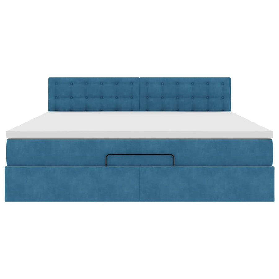 Ottoman Bed Met Matras 160X200Cm Fluweel 160 x 200 cm Donkerblauw