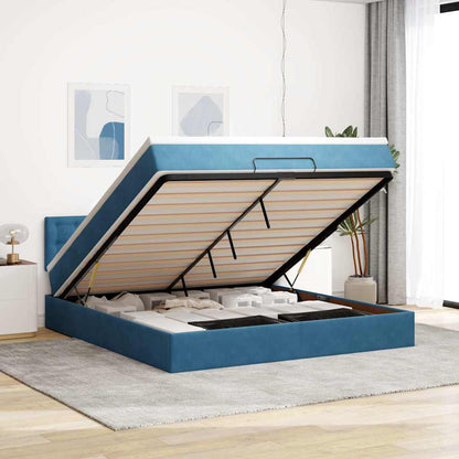 Ottoman Bed Met Matras 160X200Cm Fluweel 160 x 200 cm Donkerblauw