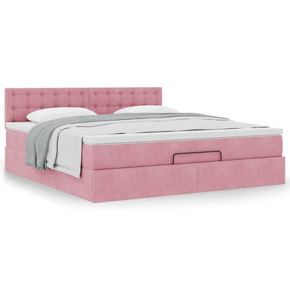 Ottoman bed met matras 160x200cm fluweel roze