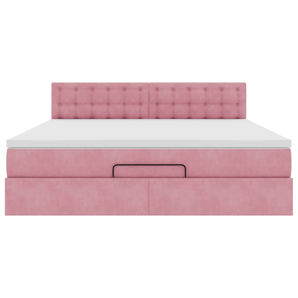 Ottoman bed met matras 160x200cm fluweel roze
