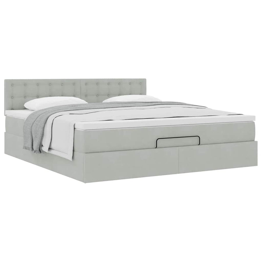 Ottoman bed met matras 180x200cm fluweel lichtgrijs