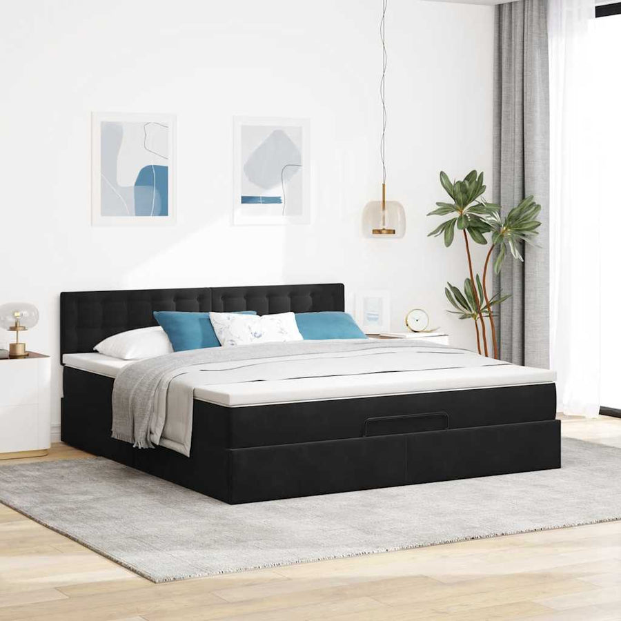 Ottoman bed met matras 180x200cm fluweel zwart