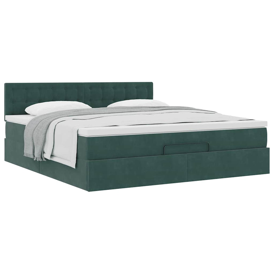 Ottoman bed met matras 180x200 cm fluweel donkergroen