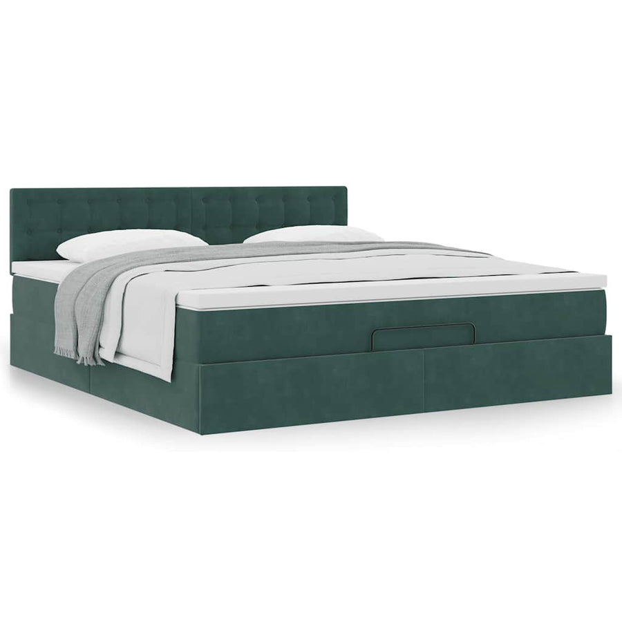 Ottoman bed met matras 180x200 cm fluweel donkergroen