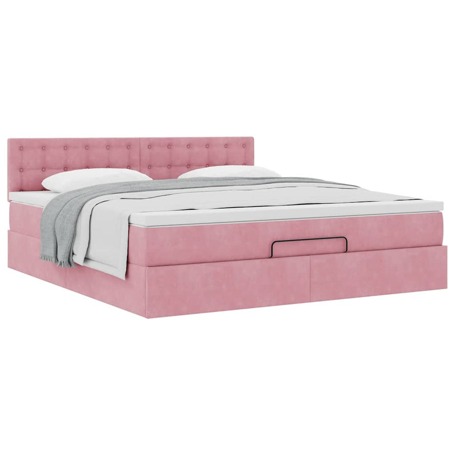 Ottoman bed met matras 180x200 cm fluweel roze