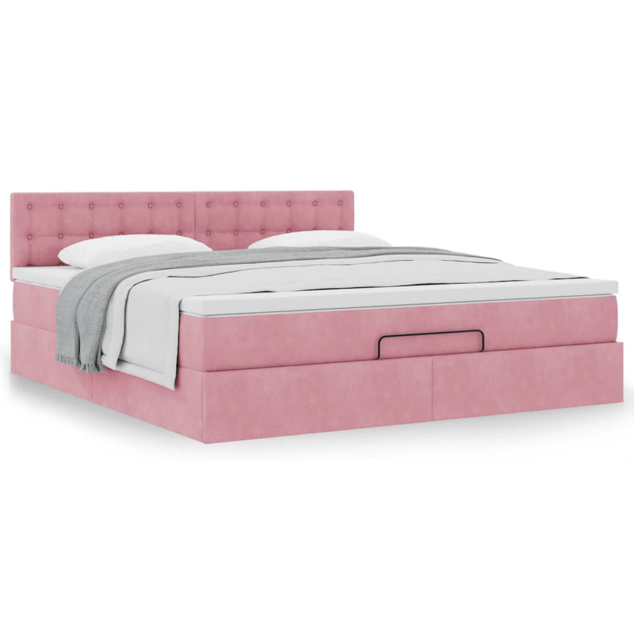 Ottoman bed met matras 180x200 cm fluweel roze