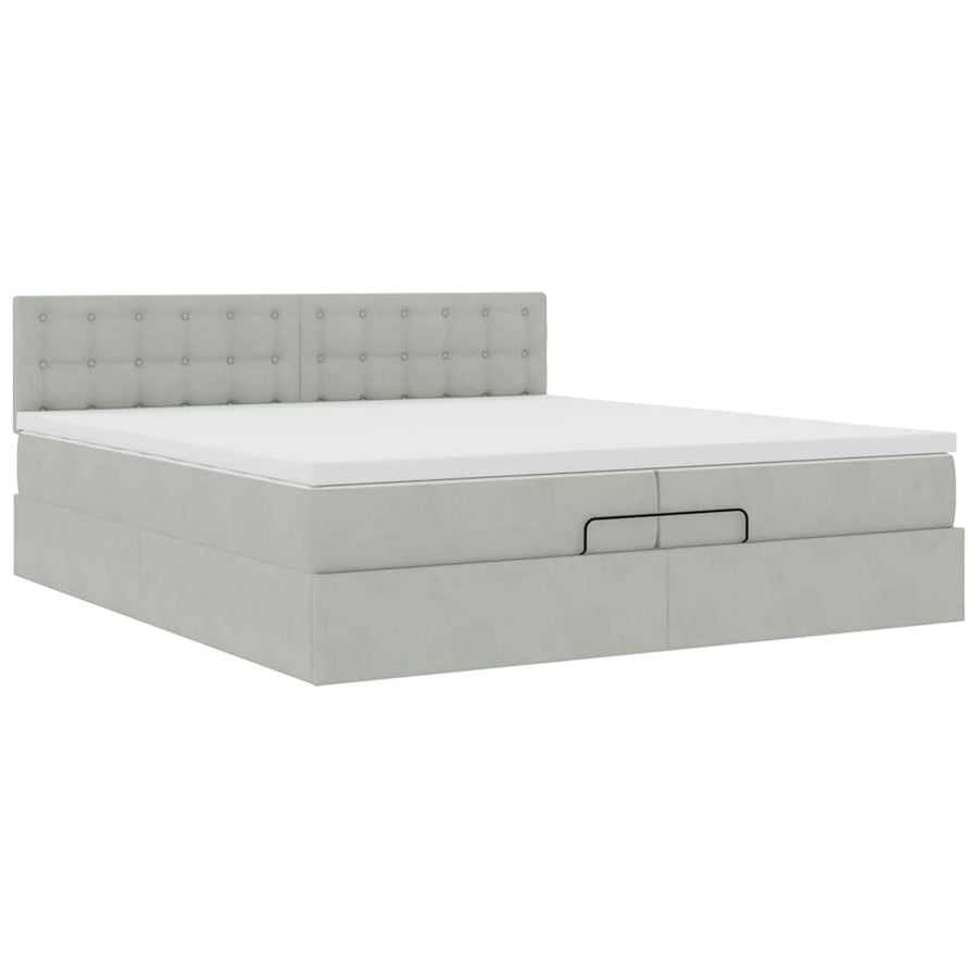 Ottoman bed met matras 200x200 cm fluweel lichtgrijs