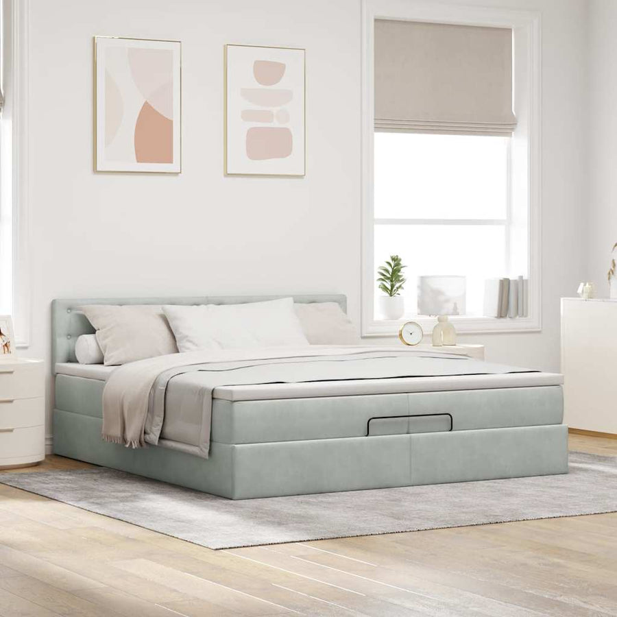 Ottoman bed met matras 200x200 cm fluweel lichtgrijs