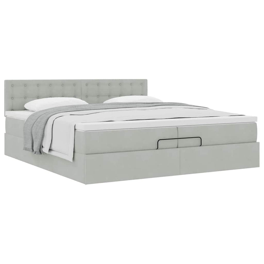 Ottoman bed met matras 200x200 cm fluweel lichtgrijs