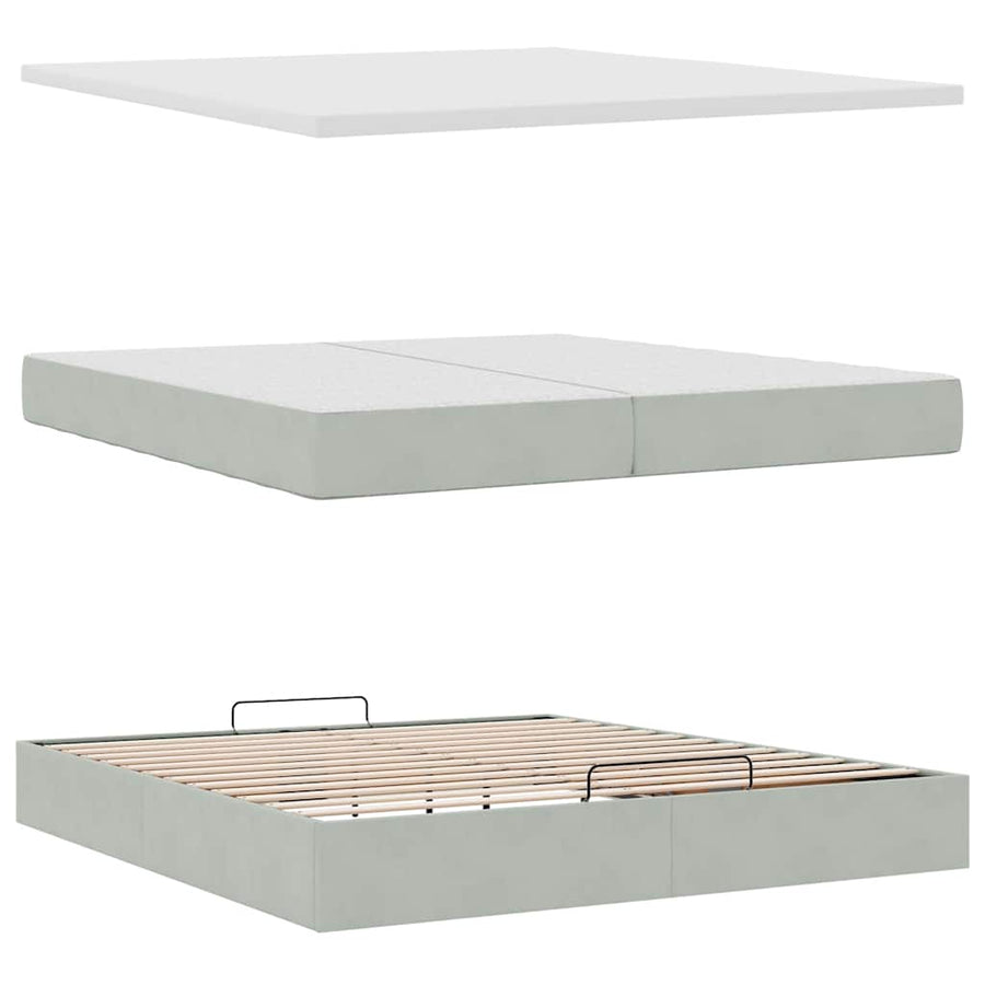 Ottoman bed met matras 200x200 cm fluweel lichtgrijs