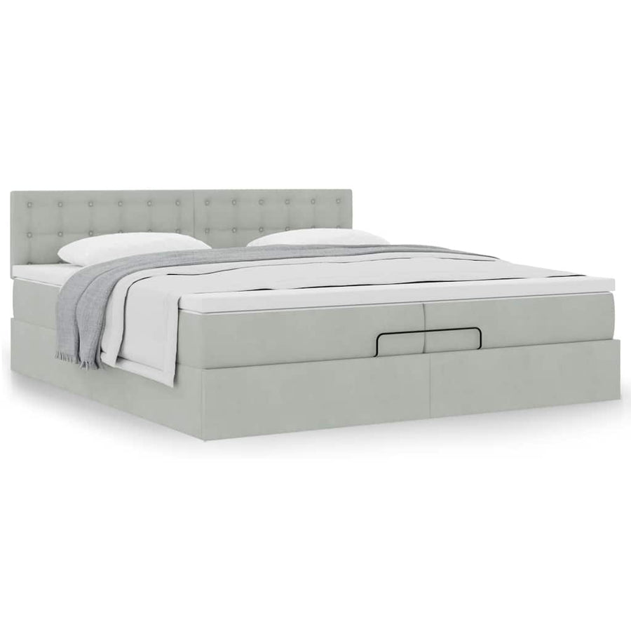 Ottoman bed met matras 200x200 cm fluweel lichtgrijs