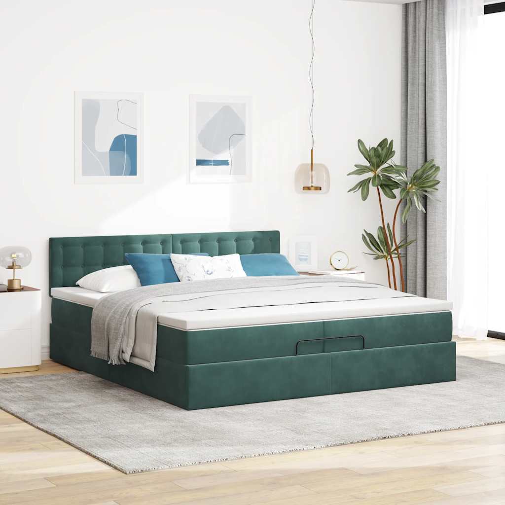 Ottoman Bed Met Matras Fluweel 200 x 200 cm Donkergroen
