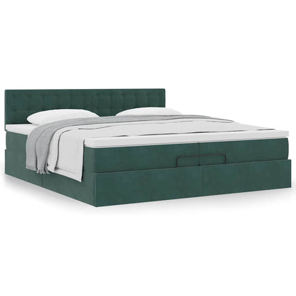 Ottoman Bed Met Matras Fluweel 200 x 200 cm Donkergroen
