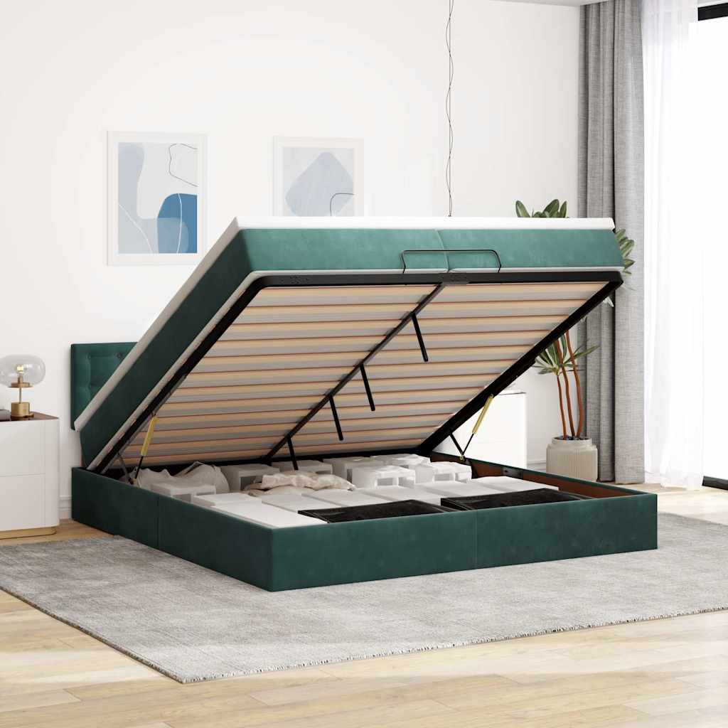 Ottoman Bed Met Matras Fluweel 200 x 200 cm Donkergroen
