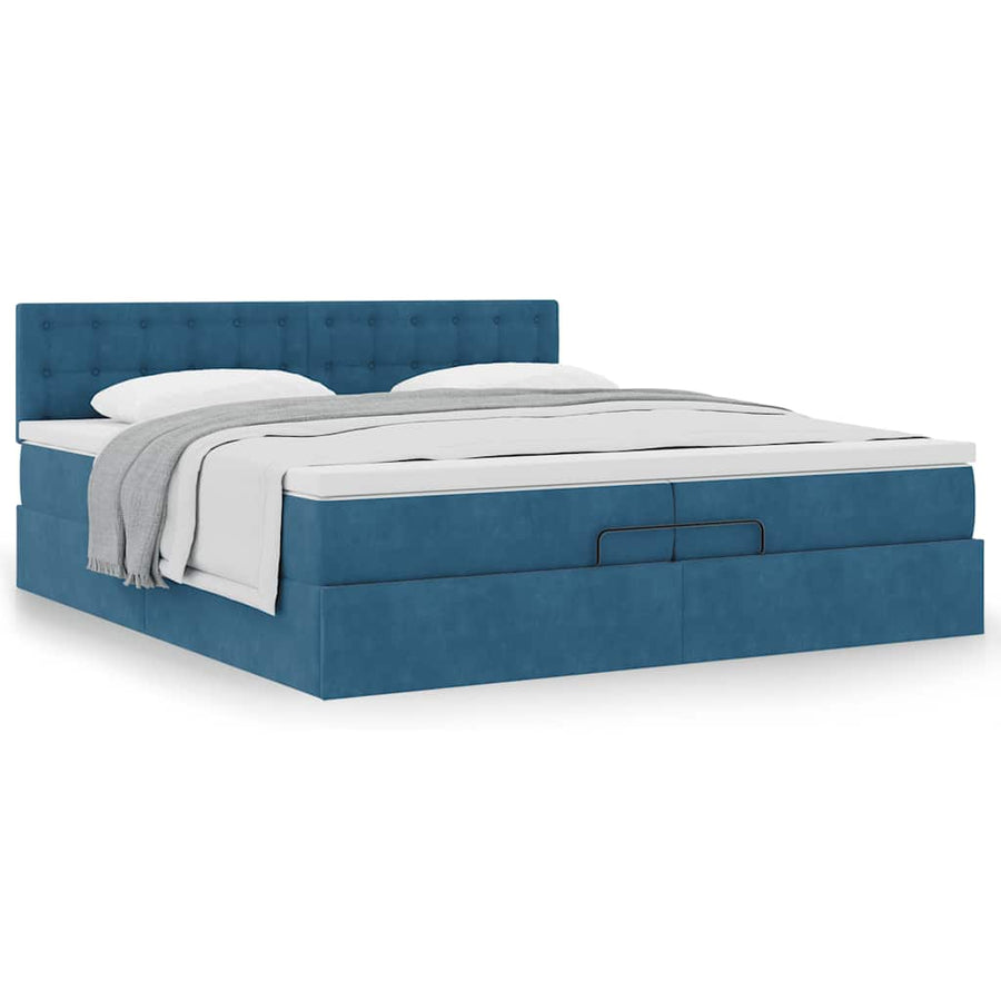 Ottoman Bed Met Matras Fluweel 200 x 200 cm Donkerblauw