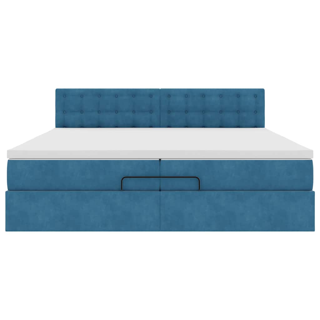 Ottoman Bed Met Matras Fluweel 200 x 200 cm Donkerblauw