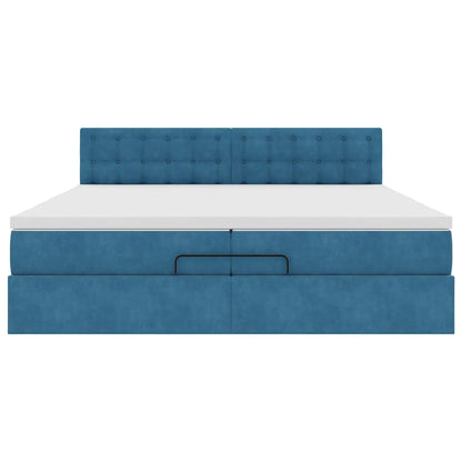 Ottoman Bed Met Matras Fluweel 200 x 200 cm Donkerblauw